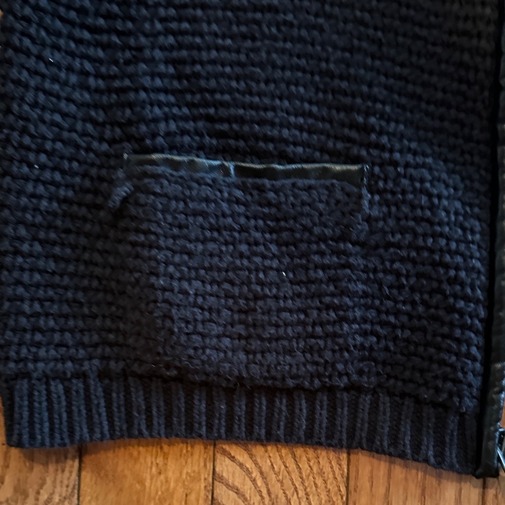 Old Navy Sweater Jacket Womens black Zip Up Faux Leather Trim Long Sleeve - Picture 6 of 12